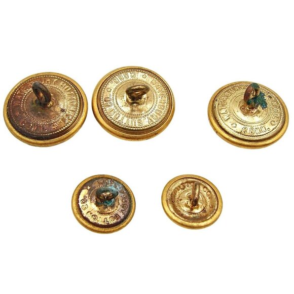 Lot of 5 Vintage Waterbury Co Conn Military Brass Eagle Anchor Buttons 2 Sizes - Picture 4 of 9